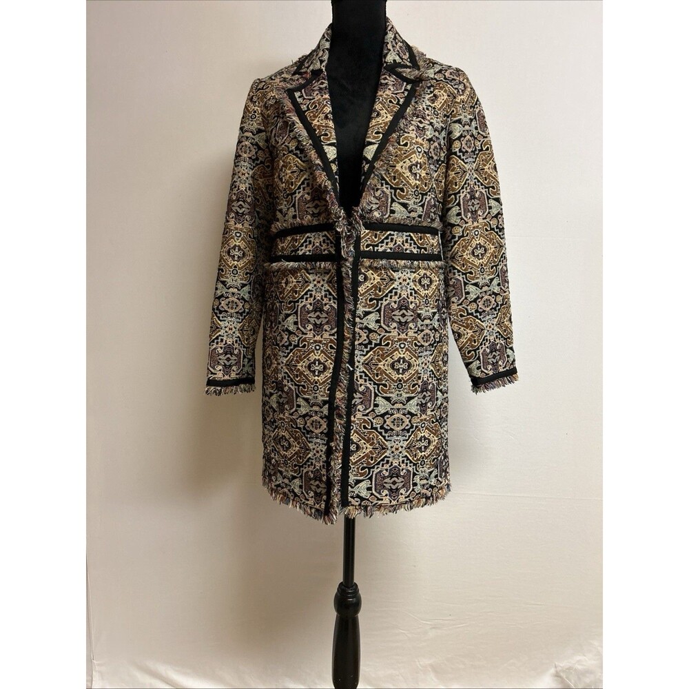 Chicos Sz 0 Womens 4/6 Jacquard Tapestry Jacket Long Sleeve Boho Lining